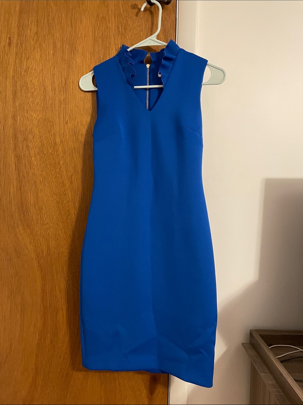 Calvin Klein Royal Blue Ruffle-Trim Sheath Dress